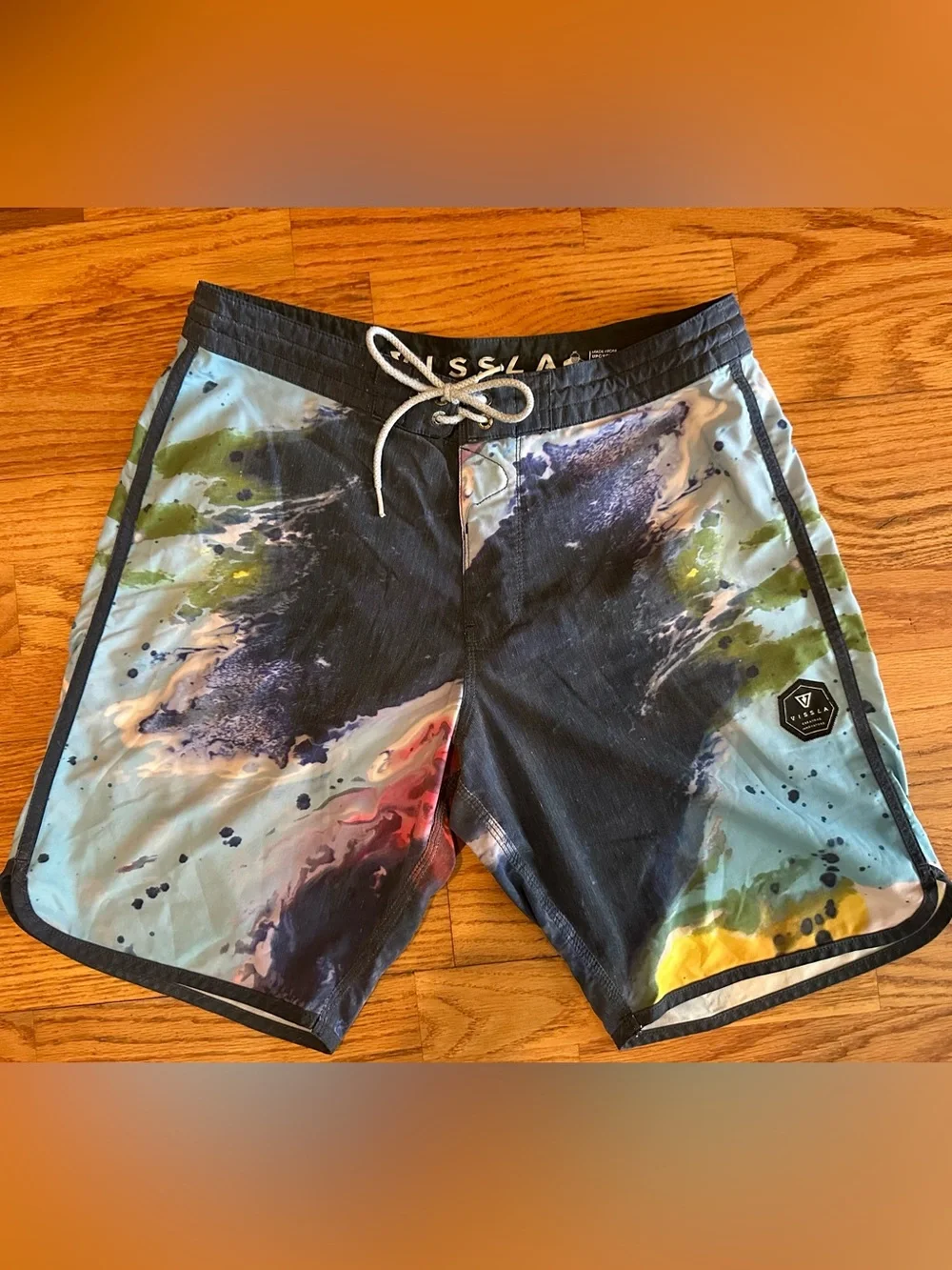 VISSLA Men's Abstract Splash Board Shorts - Black, Blue, Green, Yellow, Red
